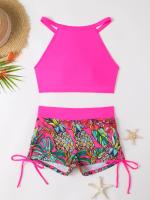 Bañador estampado de cintura alta para mujer, Bikini de cuello alto con cordón, ropa de baño femenina, ropa de playa 2024 - details 12