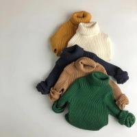 Suéteres de invierno para niños y niñas, jersey corto a cuadros liso, prendas de punto de cuello alto, ropa para niños - details 3