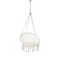 Silla Colgante Exterior con Flecos, Silla Hamaca Columpio de Algodón con 2 Cojines, Barra Separadora de Madera, Hamaca Portátil para Interior y Exterior, Gris - details 12