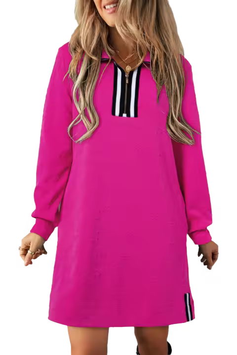 Elrachen Mini vestido texturizado de jacquard para mujer con cremallera de un cuarto, rojo rosa, tallas S-XL - 1