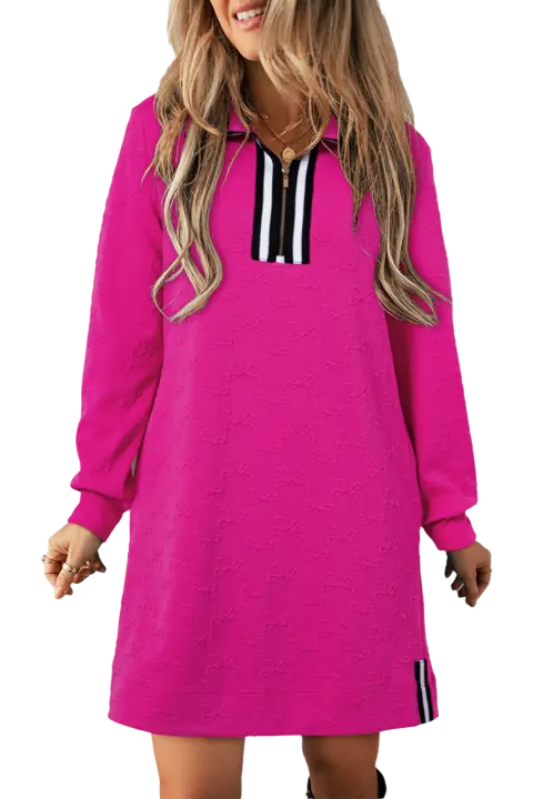 Elrachen Mini vestido texturizado de jacquard para mujer con cremallera de un cuarto, rojo rosa, tallas S-XL - 1