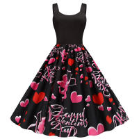Women vintage spaghetti strap floral print high waist elegant sleeveless a-line party midi dress - details 59