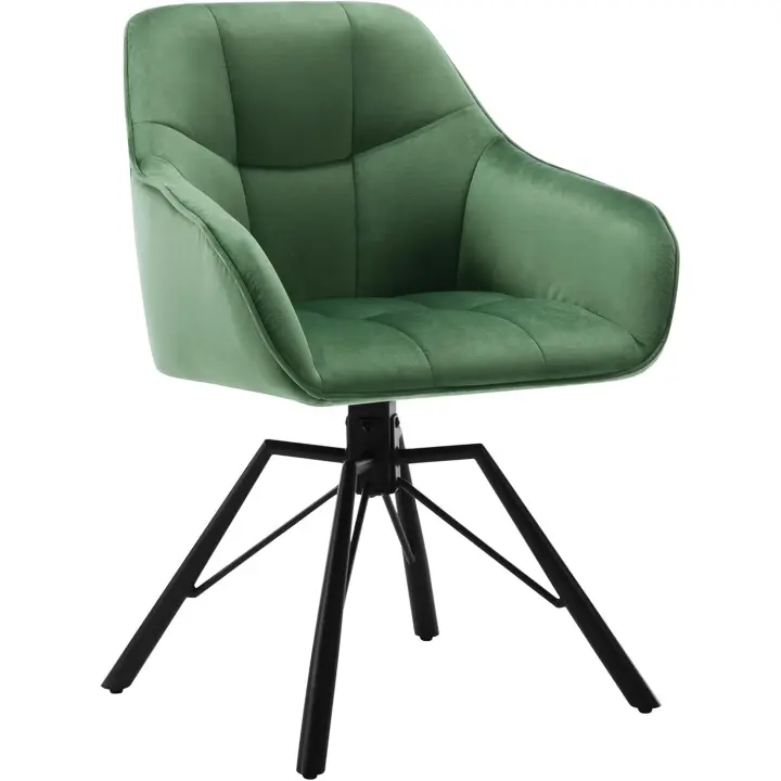 Silla de Comedor Giratoria Silla de Cocina Tapizada en Terciopelo Suave Silla Ergonómica con Respaldo y Brazos para Salón y Dormitorio Patas de Metal, Verde Oscuro, BH365dgn-1 - 1