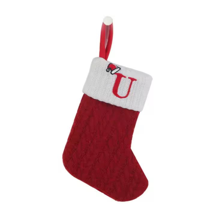 Medias de punto navideñas con letras tejidas, calcetines de lana duraderos con alfabeto bordado, colgante de árbol de Navidad rojo - 1