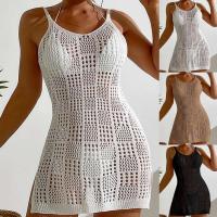 Vestido corto de moda Border Vacation para mujer, cuello redondo, textura cuadrada, hueco, transparente, tirantes finos, Sexy - details 0