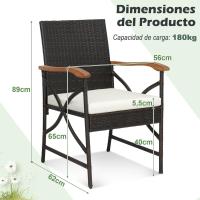 2 Silla Ratan, Sillas Jardin Exterior con Cojín Suave con Cremallera, Marco de Metal Resistente, Sillas Terraza Mimbre, 62 x 56 x 89 cm, hasta 180 kg, Patio Trasero, Balcón, Piscina (Estilo 1) - details 2