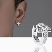 Micro incrustaciones de diamantes de imitación para hombres, pendientes cruzados, estilo Punk coreano, hebilla de oreja, aro de oreja de circón, sentido de lujo, regalo de plata - details 0