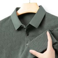 Camisa de negocios casual para hombre, polo de manga larga con insignia, color sólido, transpirable, cómoda, versátil, a la moda, - details 3