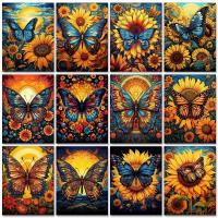 RUOPOTY-pintura por número con Marco, girasoles, mariposa, arte de pared, Imagen en números, manualidades Diy, obra de arte en lienzo - details 0