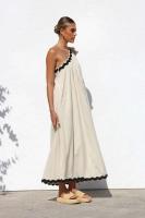 Novedad informal lisa para mujer para el verano de 2025, vestido largo francés, hombros inclinados y encaje, estilo festivo, temperamento - details 2
