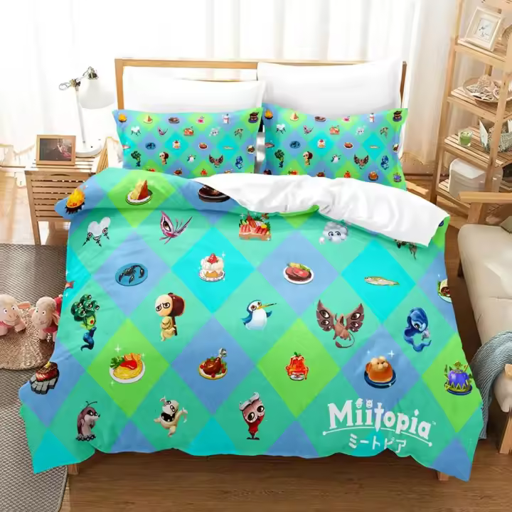 Juego de Ropa de Cama de Dibujos Animados Miitopia Funda de Edredón, Funda de Almohada, Acolchado de Rey y Reina Tamaño King Conjunto de Cama para Niños y Adultos - 1