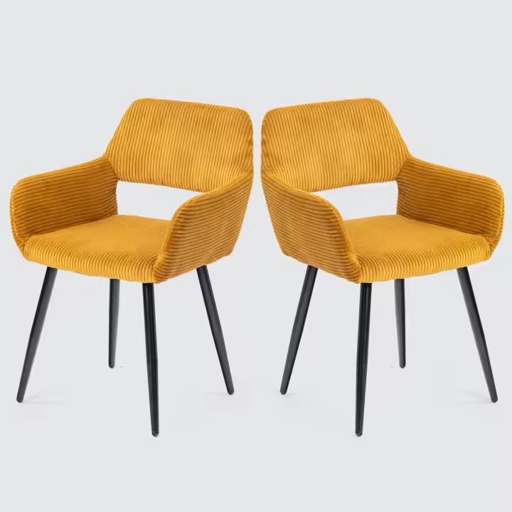 Juego de 2 Sillas de Comedor Vintage Retro Tapizadas en Gamuza con Reposabrazos y Patas Metálicas para Cocina/Salón - 1