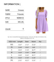 Vestido de verano de las mujeres 2023 Casual Flowy Beach Cuello cuadrado Linterna Manga corta Plisado Una línea Vestido Tie Mini vestido - details 0