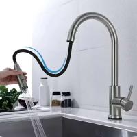 Grifo de cocina monomando de acero inoxidable con rociador extraíble, 360 °   Caño giratorio, moderno grifo mezclador frío y caliente para fregadero - details 0