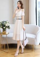 Vestido de gasa para mujer, novedad de verano, falda de hada ajustada de longitud media con cintura ajustada y hombros descubiertos - details 9