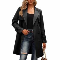Abrigo de Trench de Moda Casual para Mujer con Cinturón Desmontable y Bolsillos Diseño de Cierre de Doble Botonadura Material Exterior de Poliéster Abrigo de Tren de Largo Medio para Otoño/Invierno - details 20