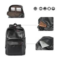 Mochila de viaje de cuero de PU para hombres, mochila escolar de negocios de color sólido, moda, bolso de hombro de cuero, tendencia de moda, viaje casual, mochila de computadora, estudiante - details 0