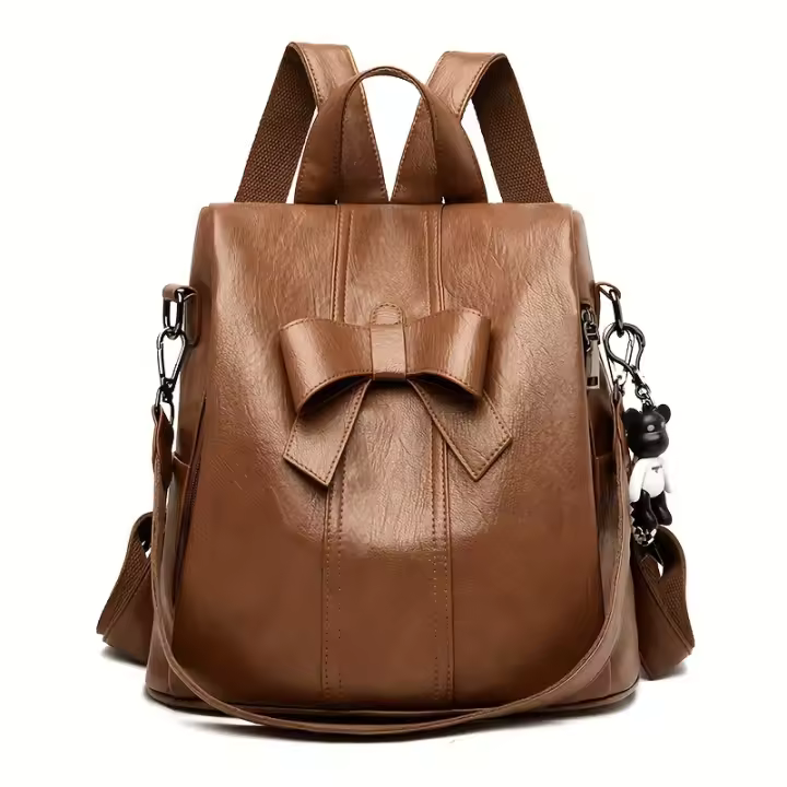 Mochila de Almacenamiento de Textura Sólida Estilo Retro con Lazo Ideal para Trabajo Diario - 1
