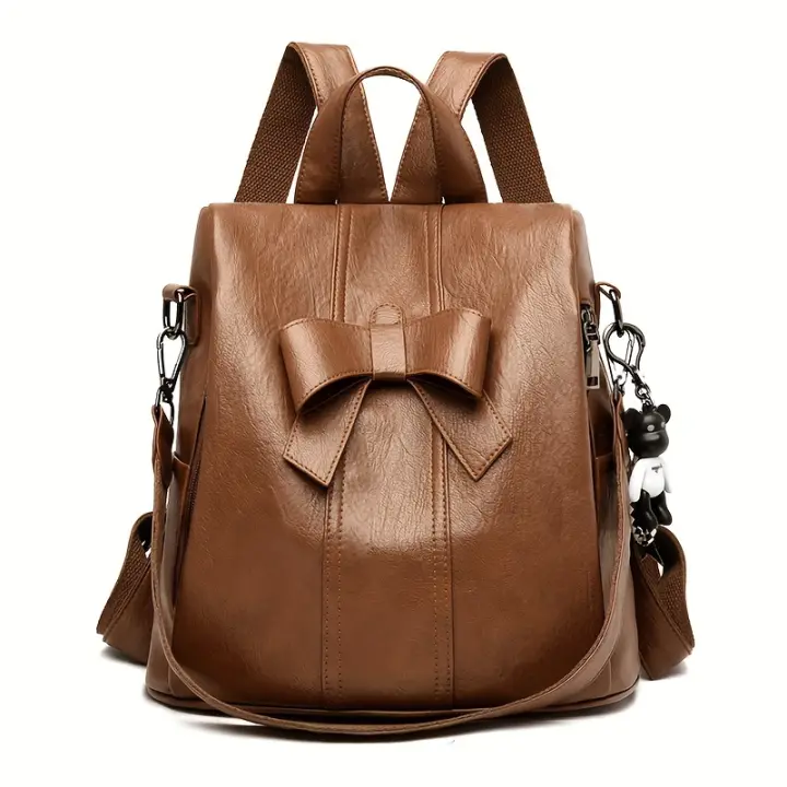 Mochila de Almacenamiento de Textura Sólida Estilo Retro con Lazo Ideal para Trabajo Diario - 1