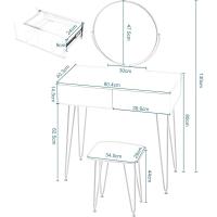 Tocador de Maquillaje con Espejo y Luz LED Iluminación Ajustable Conjunto de Mesa Tocador con Silla Terciopelo Blanco + Dorado - details 12