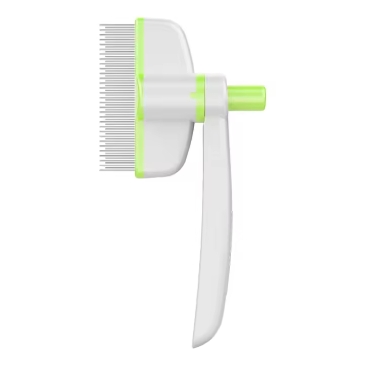 Peine para quitar el pelo de mascotas con botón de liberación, peine plano, cómodo removedor de pelo para perros, mango ergonómico, peine para desenredar y desmatar gatos - 1