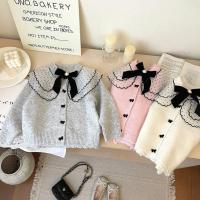 Suéter para niñas 2025 Otoño Invierno suéter de punto coreano para niña cárdigan con lazo abrigo - details 5