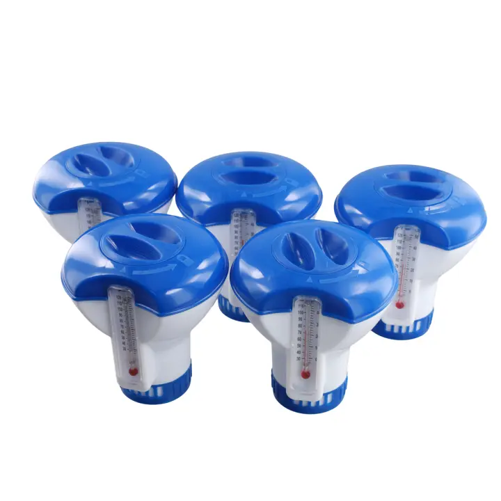Dispensador de tabletas de cloro flotante para piscina, caja automática de pastillas con termómetro, accesorios para piscina y Spa, 5 uds. - 1