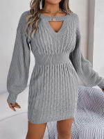 Punto de manga larga para mujer, vestido suéter elegante con aberturas, otoño e invierno - details 13