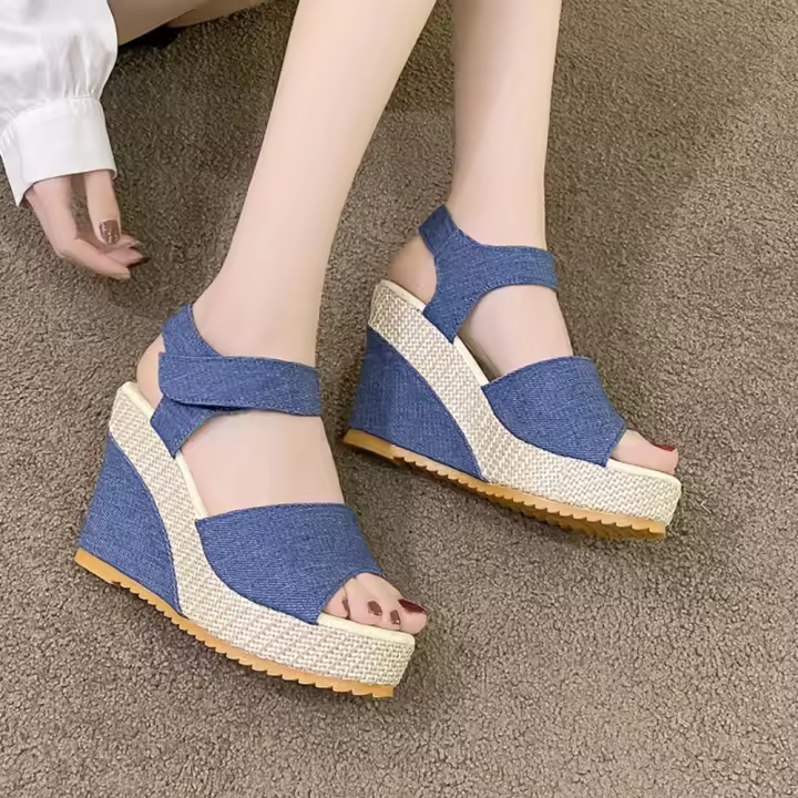 Sandalias de cuña de suela gruesa Muffin, sandalias de Velcro informales versátiles a la moda europea y americana para mujer - 1