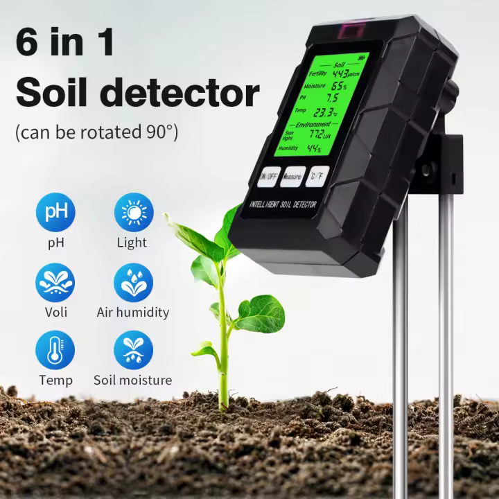 Medidor de PH del suelo multifunción 6 en 1, probador de humedad del suelo, fertilidad, temperatura del pH, Detector de luz de humedad del aire para jardín, nuevo - 1