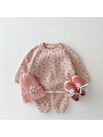 Ins versión coreana de la ropa infantil de los niños suéter de gofre traje casual primavera niñas Internet celebridad floral conjunto de dos piezas - details 3