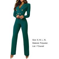 Pelele elegante de manga larga para mujer, Pantalones rectos de cintura alta, monos con solapa para mujer, mono para mujer - details 12