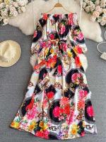 Vestido de playa estampado con hombros descubiertos, Vestidos ajustados A-e ral para mujer, vestido largo informal Vintage para primavera y verano - details 1