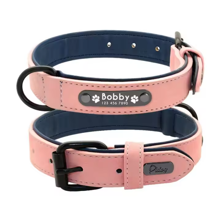 Conjunto correa cuero perro, Collar personalizado de 2 capas para perros pequeños, medianos y grandes, Pitbull - 1