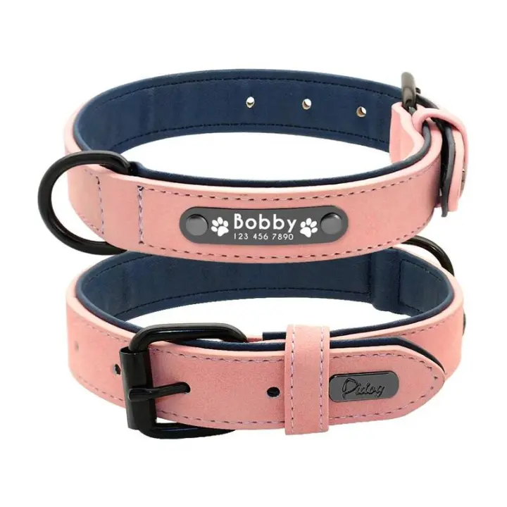 Collar y correa perro personalizados, collares para perros grabados personalizados acolchados cuero, juego cuerdas de plomo, - 1