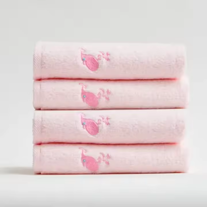 Toalla de algodón para niños, toalla cuadrada de dibujos animados de color sólido, suave, absorbente, para saliva, para bebés y niños pequeños - 1