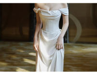 Elegante Vestido de Novia de Sátin Blanco Ajuste Delgado, Cola de Pescado, Temperamento de Lujo Ligero Moda de Mujer - details 13