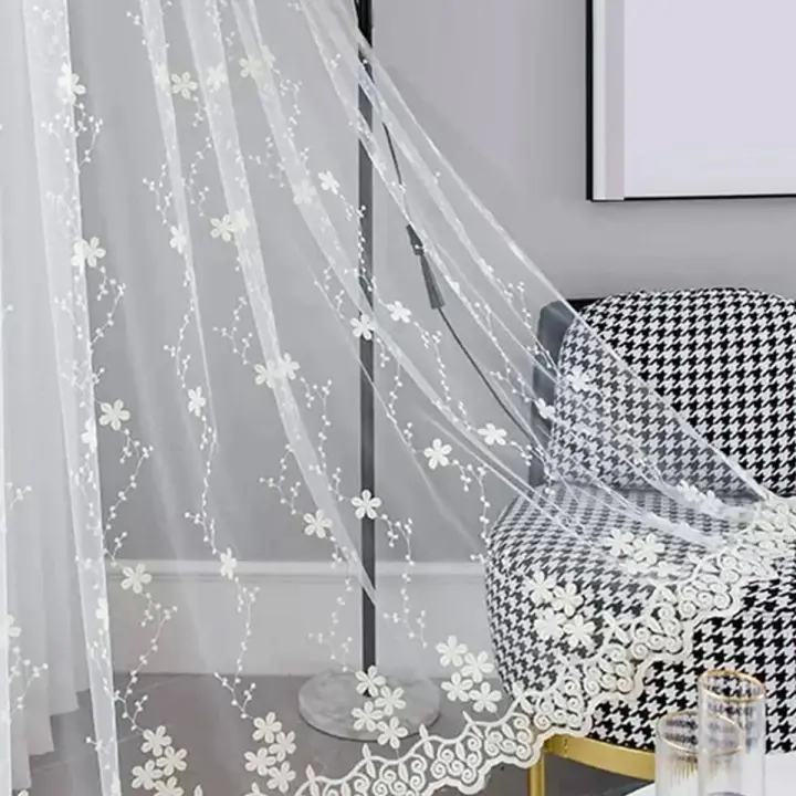 1 unidad De Cortinas De ventana Para dormitorio Y Sala De estar con bordado De pequeñas flores en Tulle Cortina Individual Europea translúcida De poliéster 100% - 1
