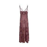 Vestido ral estampado con cuello en V y cintura alta, largo, con tirantes, estilo bohemio, para mujer - details 10