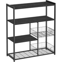 Estantería de Cocina con 2 Cestas de Malla Metálica, Estantería para Microondas, con Estantes y Ganchos, 35 x 80 x 95 cm, Estilo Industrial, Marrón Rústico y Negro - details 15