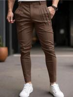 2025 pantalones de pierna pequeña ajustados informales con cremallera y bolsillo ajustado de color sólido para hombre - details 0