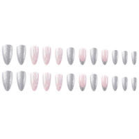 Uñas postizas rosas con decoración de brillo flash, uñas inofensivas con borde liso, salón de uñas para mujeres y niñas - details 0