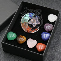 Juego de colgante de cristal Natural de 7 Chakras, Piedra en forma de corazón, grava colorida, energía, resina, luna, estrella, regalos - details 4