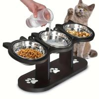 Soporte de Alimentación Elevado para Gatos de Madera 3 Tazones Ajustables a 15 Grados - details 0