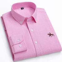 Camisa de manga larga lavada de algodón puro para hombre, camisa bordada de negocios informal, Color sólido, primavera y otoño - details 3