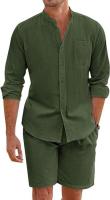Miravia 2025 Camisa de Lino Algodón Larga y Corta Conjunto Casual Elegante para Hombres Moda Ligera - details 4