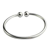 Pulsera de mano abierta de acero inoxidable para mujer, brazalete sencillo de cuentas, plateado, - details 4
