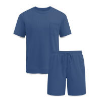Traje deportivo de hombre con bloques de color, pantalones cortos de dos piezas, cuello redondo y camiseta de manga corta. - details 19