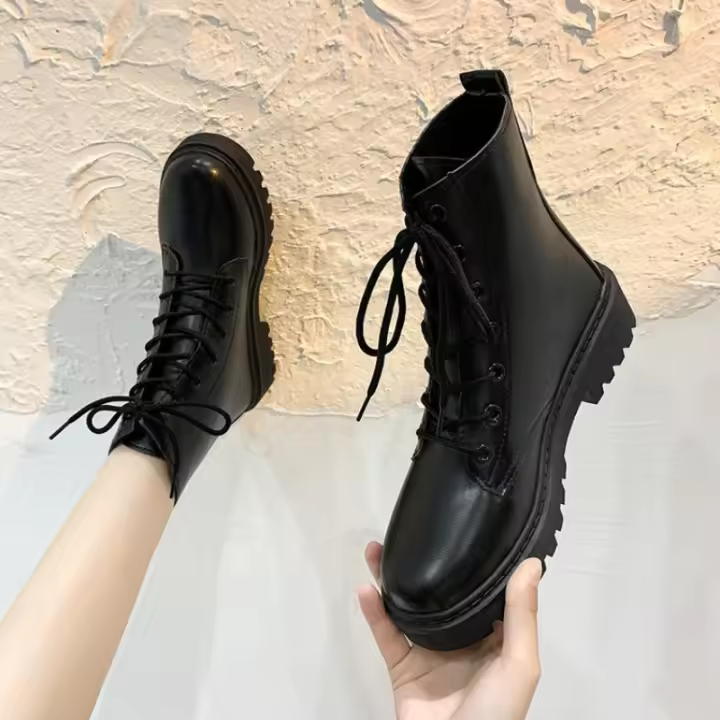 Botas de encaje con punta redonda y tacón Bo para mujer, talla grande, otoño e invierno - 1