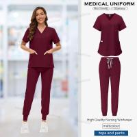 Exfoliantes médicos, accesorios de enfermería Dental, conjunto de Top de manga corta + pantalones, bata quirúrgica, uniforme de Spa transpirable para mujer - details 11